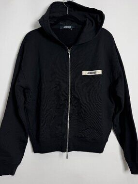 Jacquemus Black Zip Hoodie Sweatshirt With Patch Logo Men Large